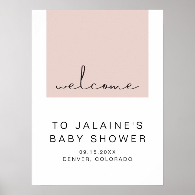 Póster Bienvenidos a Baby Shower, Chica rosa de Rubor mod (Frente)