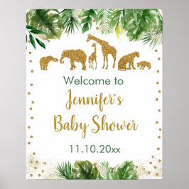 Póster Bienvenidos a Baby Shower con animales de safari G