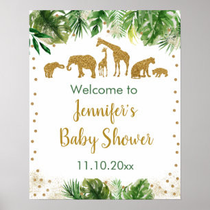 Póster Bienvenidos a Baby Shower con animales de safari G