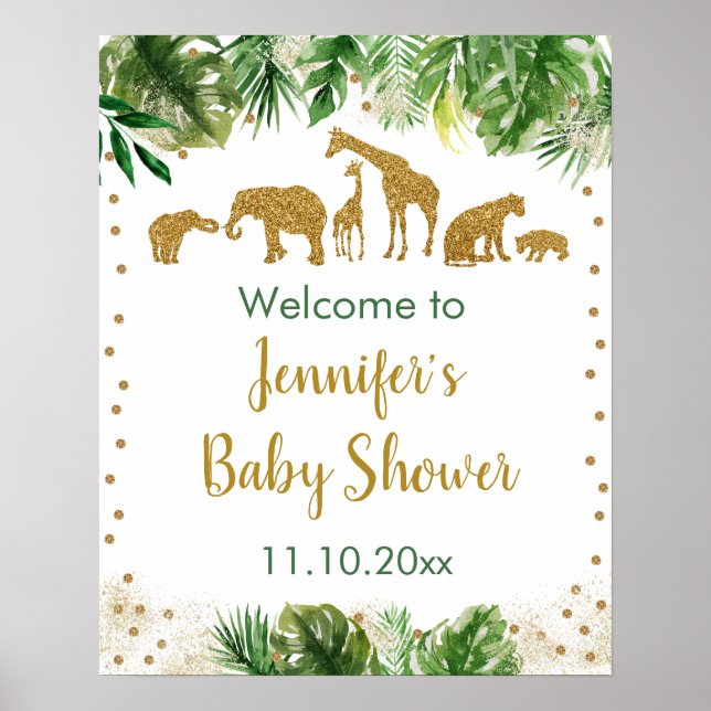 Póster Bienvenidos a Baby Shower con animales de safari G (Frente)