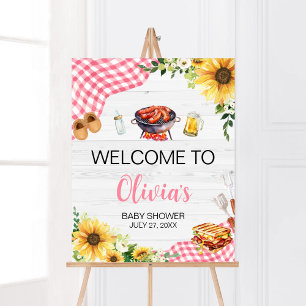 Póster Bienvenidos a Baby Shower con barbacoa de girasol 