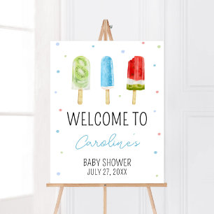 Póster Bienvenidos a Baby Shower con Blue Popsicle