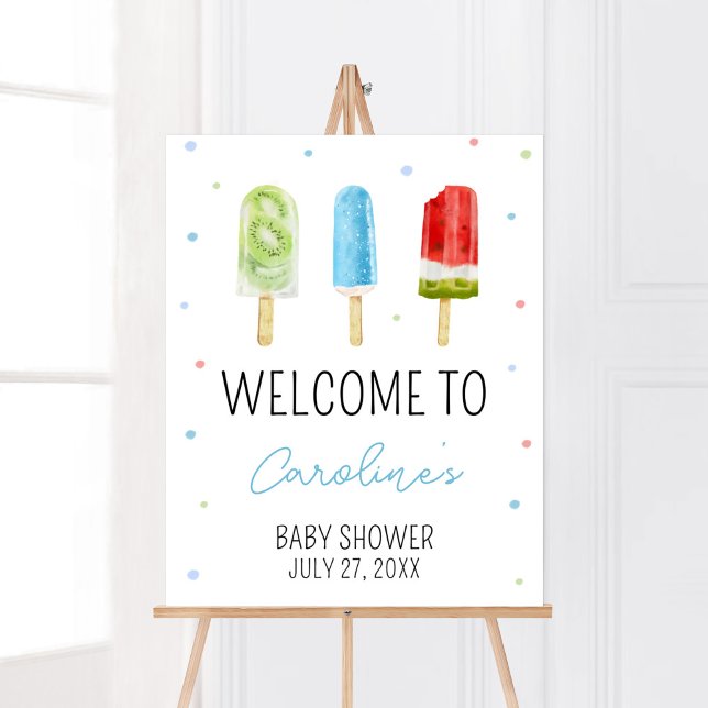 Póster Bienvenidos a Baby Shower con Blue Popsicle (Ready to Pop Baby Shower Welcome Sign)