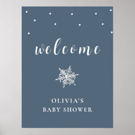 Póster Bienvenidos a Baby Shower con copas de nieve azul