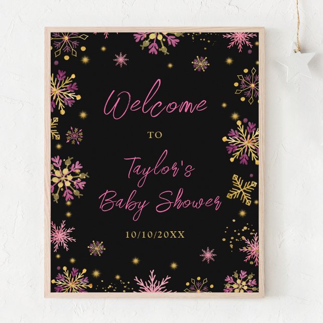 Póster Bienvenidos a Baby Shower con copos de nieve dorad (Subido por el creador)