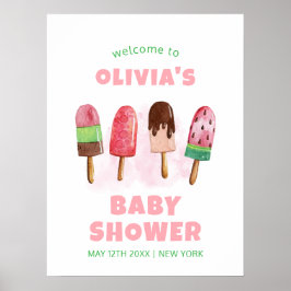 Póster Bienvenidos a Baby Shower con crema de hielo rosa