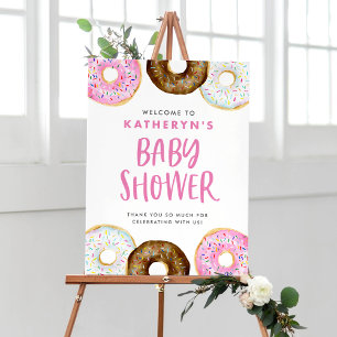 Póster Bienvenidos a Baby Shower con donuts de chocolate