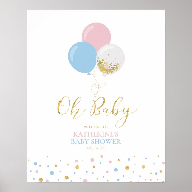 Póster Bienvenidos a Baby Shower con el género Gold Pink  (Frente)