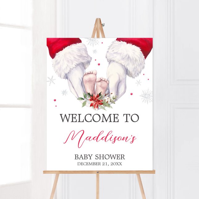 Póster Bienvenidos a Baby Shower con el mejor regalo de l (Santa Christmas Greatest Gift Baby Shower Welcome Sign)