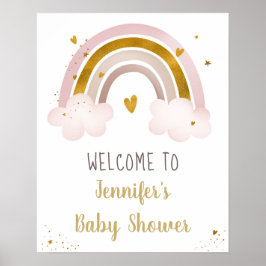 Póster Bienvenidos a Baby Shower con el Pastel de Oro Neu