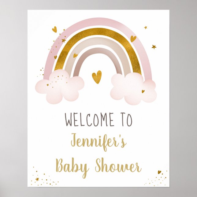 Póster Bienvenidos a Baby Shower con el Pastel de Oro Neu (Frente)
