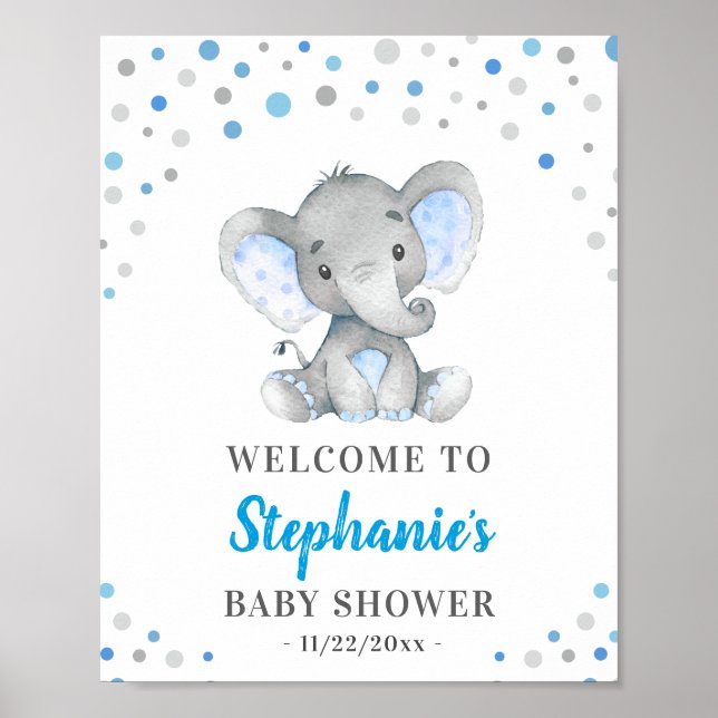 Póster Bienvenidos a Baby Shower con el Punto Polka Gris  (Frente)