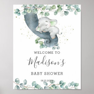 Póster Bienvenidos a Baby Shower con Elephant Neutral Gre