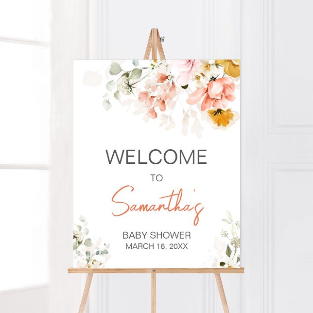 Póster Bienvenidos a Baby Shower con flor de primavera (Oh Baby Bloom Florals Baby Shower Welcome Sign)
