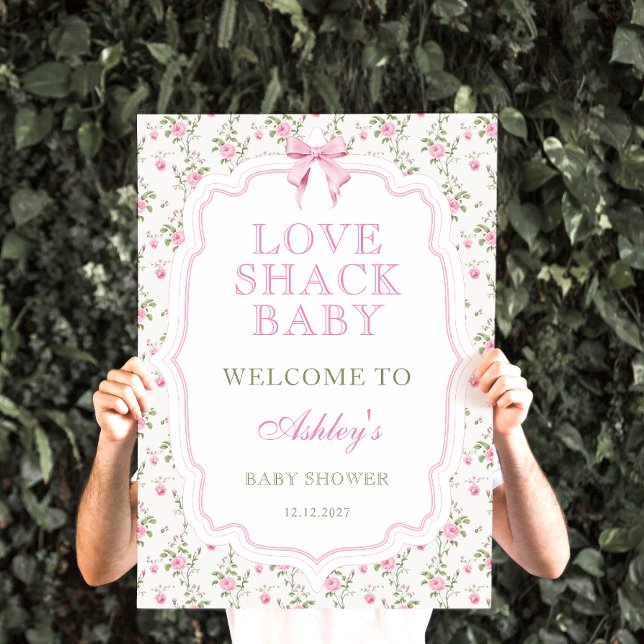 Póster Bienvenidos a Baby Shower con Floral Rosa Bow Vint (Subido por el creador)