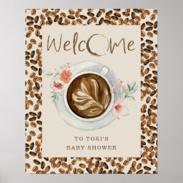 Póster Bienvenidos a Baby Shower con flores de café
