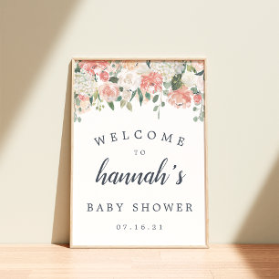 Póster Bienvenidos a Baby Shower con flores de verano med