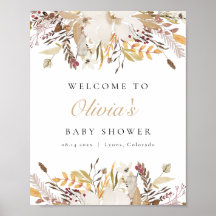 Bienvenidos a Baby Shower con flores en Beige