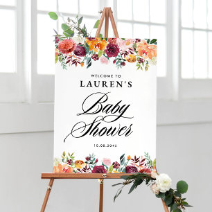 Póster Bienvenidos a Baby Shower con flores en otoño