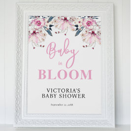 Póster Bienvenidos a Baby Shower con flores rosadas