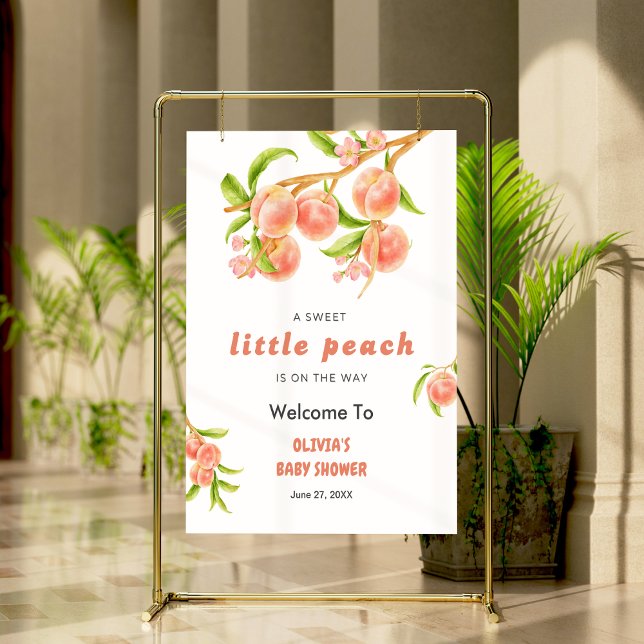 Póster Bienvenidos a Baby Shower con fruta dulce y dulce (A Sweet Little Peach is on the Way Fruit Baby Shower Welcome Sign  )