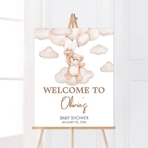 Póster Bienvenidos a Baby Shower con globo Bebé Marrón