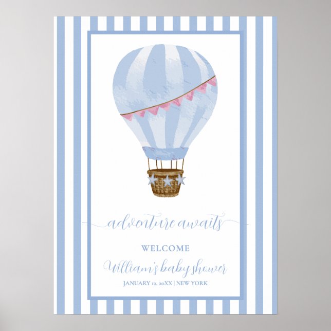 Póster Bienvenidos a Baby Shower con globo de aire calien (Frente)