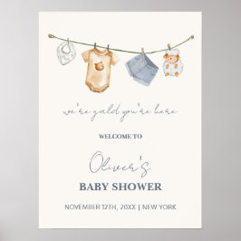 Póster Bienvenidos a Baby Shower con la línea de ropa de