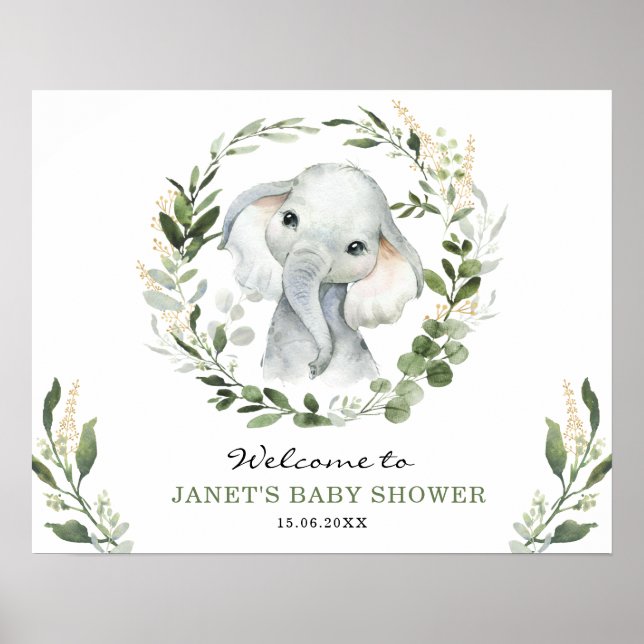 Póster Bienvenidos a Baby Shower con la moderna vegetació (Frente)