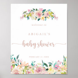 Póster Bienvenidos a Baby Shower con motivo de la floral 