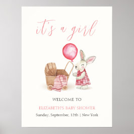 Póster Bienvenidos a Baby Shower con un globo de conejo r