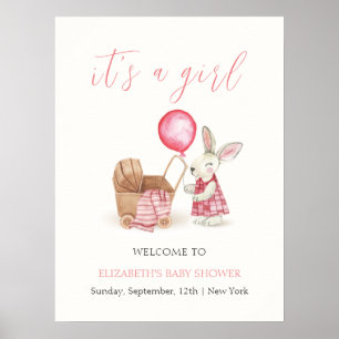 Póster Bienvenidos a Baby Shower con un globo de conejo r