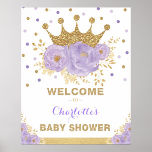 Póster Bienvenidos a Baby Shower Crown Princess Purple Fl