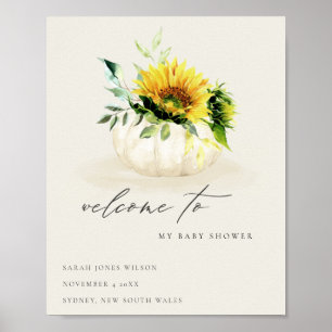 Póster Bienvenidos a Baby Shower Cute Sunflower Pumpkin F