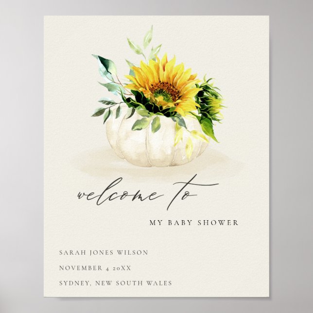 Póster Bienvenidos a Baby Shower Cute Sunflower Pumpkin F (Frente)