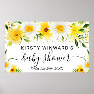 Póster Bienvenidos a Baby Shower Daisies and Yellow Flowe