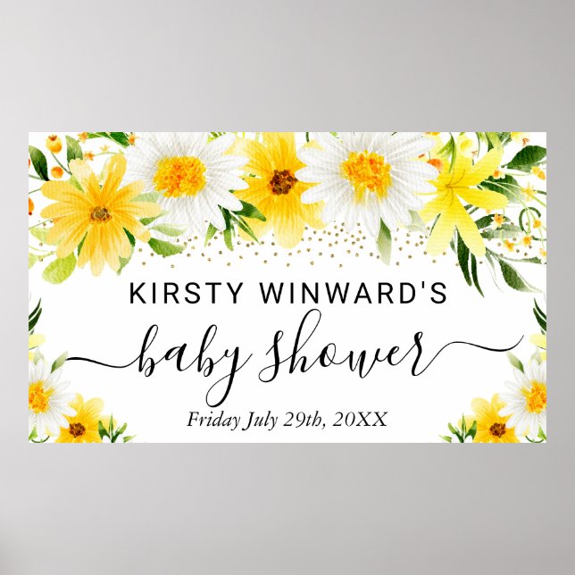 Póster Bienvenidos a Baby Shower Daisies and Yellow Flowe (Frente)