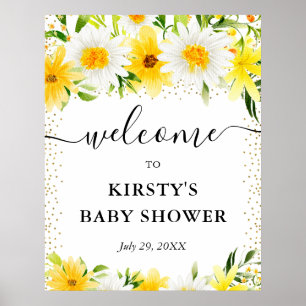 Póster Bienvenidos a Baby Shower Daisies and Yellow Flowe