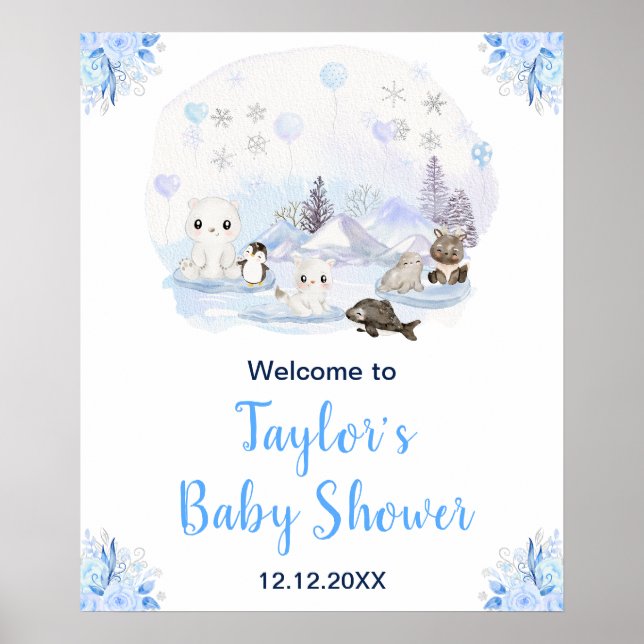 Póster Bienvenidos a Baby Shower de Animales Árticos de I (Frente)