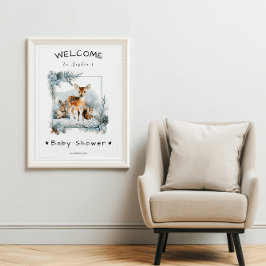Póster Bienvenidos a Baby Shower de Animales de Invierno 