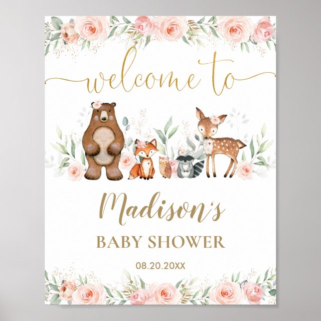 Póster Bienvenidos a Baby Shower de animales de la especi (Frente)