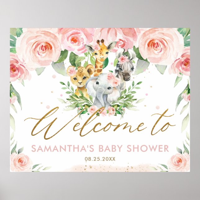 Póster Bienvenidos a Baby Shower de animales de la selva  (Frente)