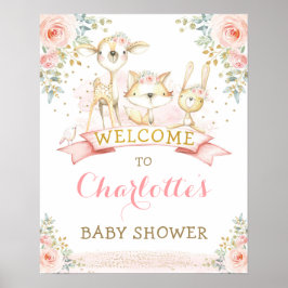 Póster Bienvenidos a Baby Shower de animales de Woodland
