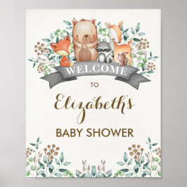 Póster Bienvenidos a Baby Shower de Animales de Woodland