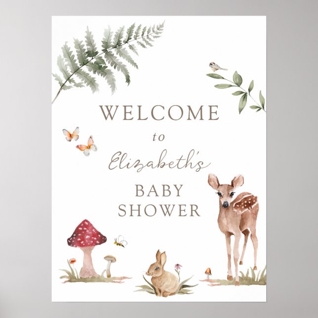 Póster Bienvenidos a Baby Shower de Animales Forestales E (Frente)