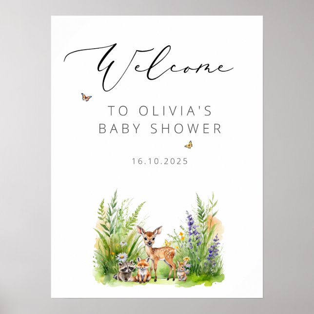 Póster Bienvenidos a Baby Shower de Animales Forestales E (Frente)