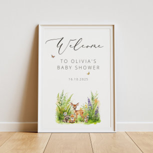 Póster Bienvenidos a Baby Shower de Animales Forestales E