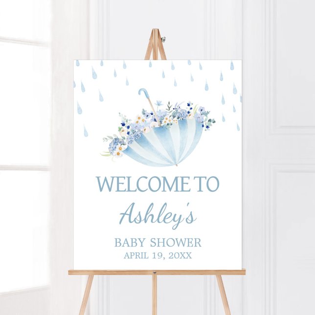 Póster Bienvenidos a Baby Shower de April Shower Bring Ma (Boy April Shower Bring May Flowers Baby Shower Welcome Sign)