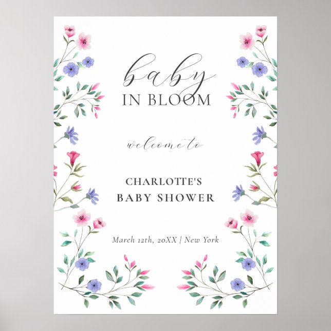 Póster Bienvenidos A Baby Shower De Baby In Bloom Wildflo (Frente)