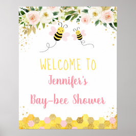 Póster Bienvenidos a Baby Shower de Bee Pink Gold Floral